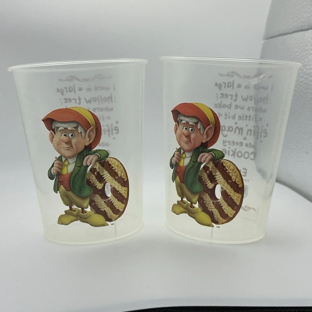 Vintage Keebler Elf Ernie Plastic Cups Lot of 2 | Hollow Tree Elfin Magic |‎ 90s